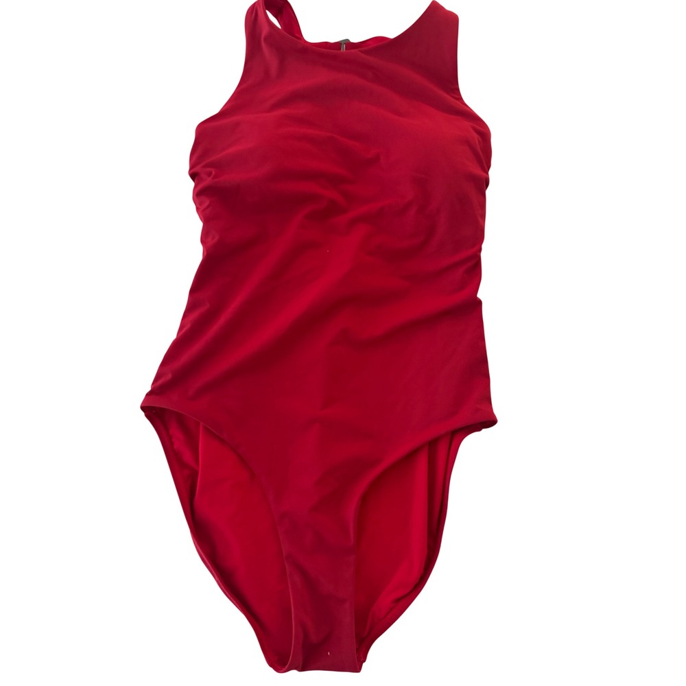 Athleta Red High Neck Open Back One Piece Swimsuit XS Shelf Bra Swimwear
